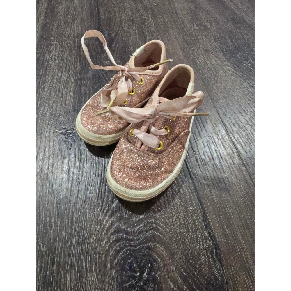 Keds Champion Glitter Rose Gold Pink Sparkle Sneakers Ribbon Laces Toddler 5M